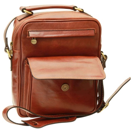Borsa a tracolla con tasca frontale. Marrone - Img 3