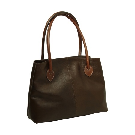 BORSA DA DONNA A DUE MANICI BICOLORE IN PELLE PIENO FIORE-MARRONE SCURO - Img 2