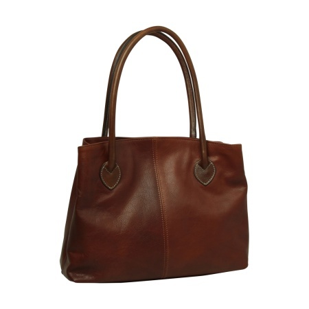 BORSA DA DONNA A DUE MANICI BICOLORE IN PELLE PIENO FIORE-MOGANO - Img 2