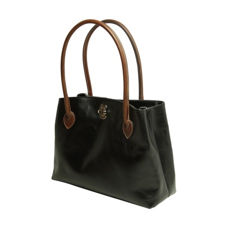 BORSA DA DONNA A DUE MANICI BICOLORE IN PELLE PIENO FIORE-NERO - Img 2