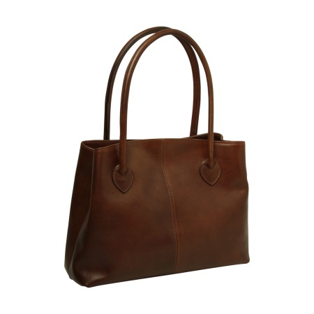 BORSA DA DONNA A DUE MANICI IN PELLE PIENO FIORE-MARRONE - Img 2