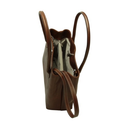 BORSA DA DONNA A DUE MANICI IN PELLE PIENO FIORE-MARRONE - Img 5