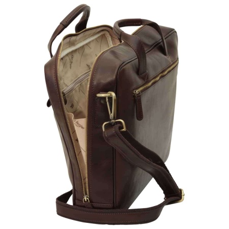 Cartella in pelle con chiusura a zip. Marrone Scuro - Img 2