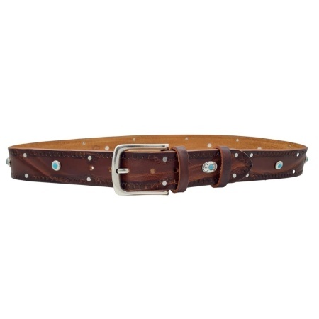 CINTURA UOMO 4 CM IN CUOIO DI TORO RICAMATO SANTORINI ORIONE BELTS ARTIGIANALE MADE IN ITALY - Img 3