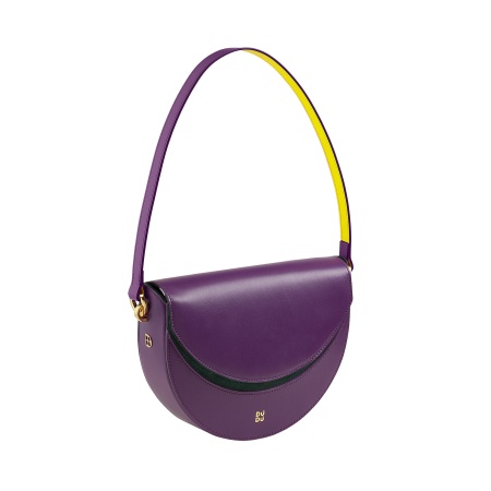DUDU Borsa Donna a Tracolla in Vera Pelle, Mezzaluna Rigida, Made in Italy, Borsetta con Patta e Doppia Tracolla, Chiusura Magnetica - Img 2