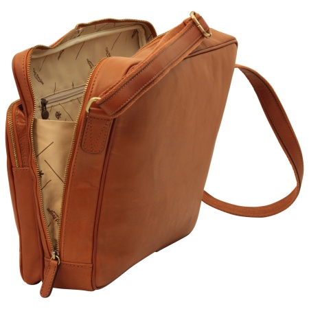 Messenger in pelle con chiusura a zip (Grande). Marrone Coloniale - Img 2