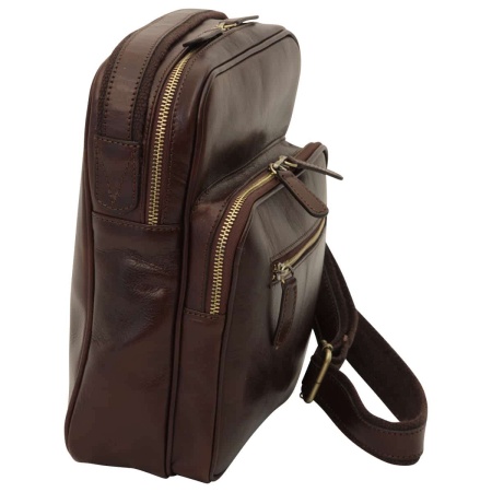 Messenger in pelle con chiusura a zip (Piccola). Marrone Scuro - Img 3