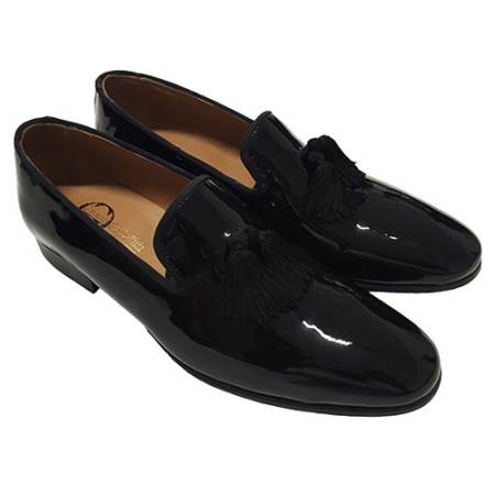 SCARPE UOMO DA CERIMONIA IN VERNICE CON NAPPINE GAROFALO GIANBATTISTA ARTIGIANALI MADE IN ITALY - Img 2