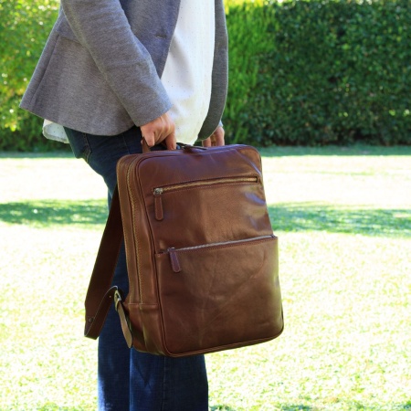 Zaino in pelle con facia per trolley-Marrone - Img 5