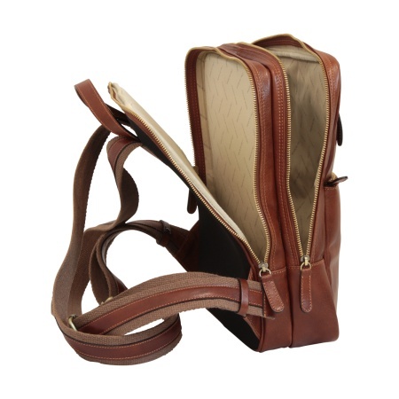 Zaino in pelle con fascia per trolley-Marrone - Img 3