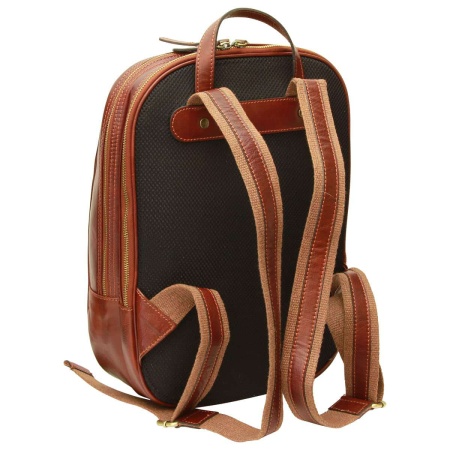 Zaino in pelle con tasca con zip frontale. Marrone - Img 3