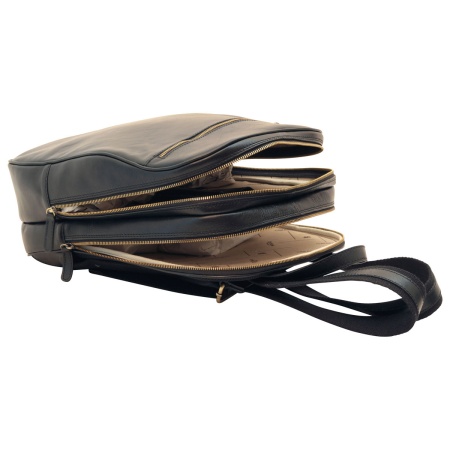 Zaino in pelle con tasca con zip frontale. Nero - Img 2