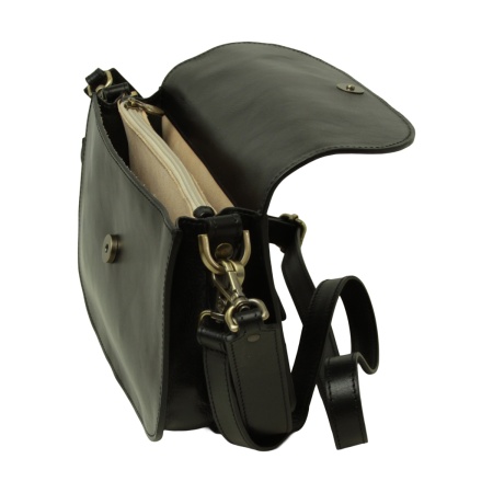 Borsa a tracolla due fianchi in vitello pieno fiore-Nero - Img 6