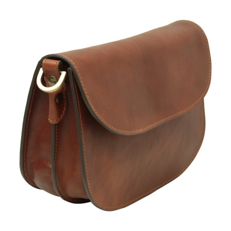 Borsa a tracolla due fianchi in vitello pieno fiore-Teak - Img 3