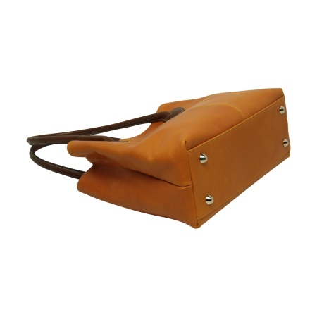 BORSA DA DONNA A DUE MANICI BICOLORE IN PELLE PIENO FIORE-GIALLO OCRA - Img 3