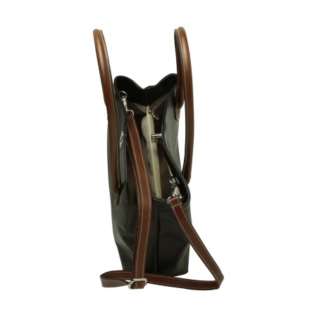 BORSA DA DONNA A DUE MANICI BICOLORE IN PELLE PIENO FIORE-NERO - Img 6