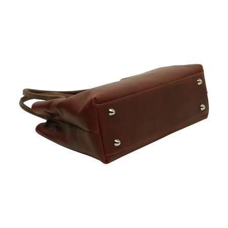 BORSA DA DONNA A DUE MANICI BICOLORE IN PELLE PIENO FIORE-TEAK - Img 3