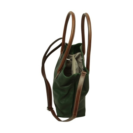 BORSA DA DONNA A DUE MANICI BICOLORE IN PELLE PIENO FIORE-VERDE - Img 5