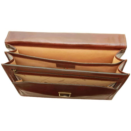 Cartella con tracolla in pelle. Marrone - Img 3