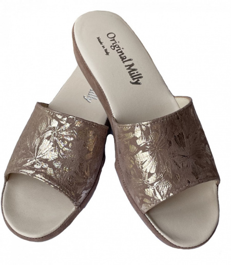 CIABATTA DONNA MILLY IN CAMOSCIO STAMPA FIORI ARTIGIANALE MADE IN ITALY
