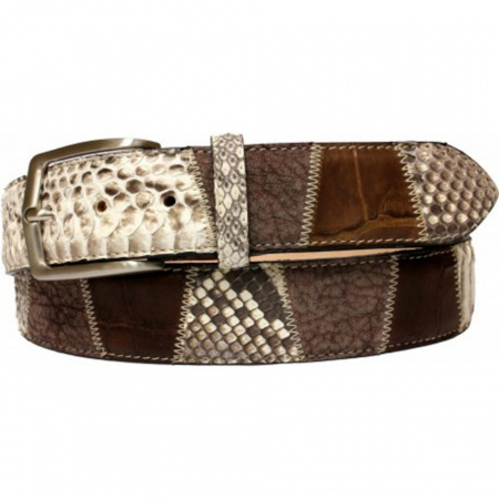 CINTURA UOMO 4 CM PATCHWORK ORIONE BELTS IN PITONE-COCCODRILLO-CAMOSCIO ARTIGIANALE MADE IN ITALY