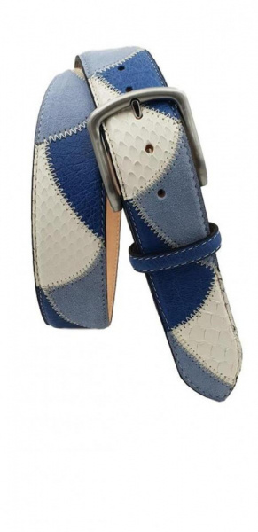 CINTURA UOMO 4 CM PATCHWORK ORIONE BELTS IN PITONE-STRUZZO-CAMOSCIO ARTIGIANALE MADE IN ITALY - Img 2