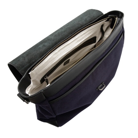 DUDU Borsa Donna Grande a Spalla in Pelle e Tessuto Canvas Bicolore da Postino con Tracolla staccabile - Img 4