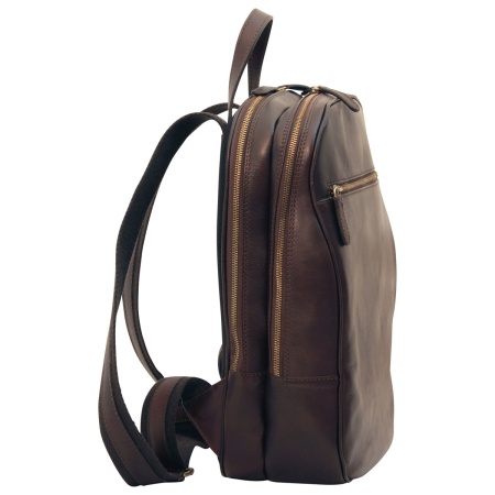 Zaino in pelle con tasca con zip frontale. Marrone Scuro - Img 5