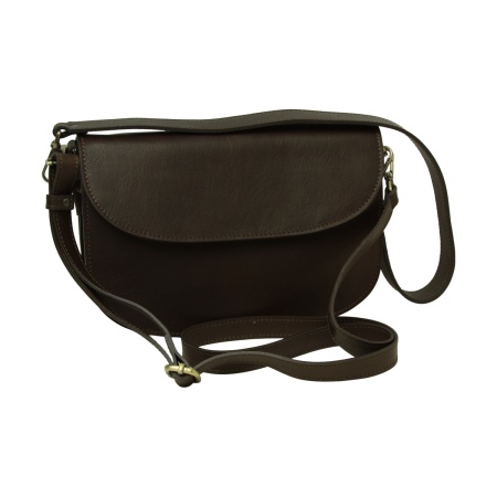 Borsa a tracolla due fianchi in vitello pieno fiore-Marrone Scuro - Img 4