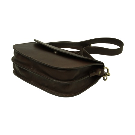 Borsa a tracolla due fianchi in vitello pieno fiore-Marrone Scuro - Img 6