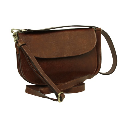 Borsa a tracolla due fianchi in vitello pieno fiore-Marrone - Img 4