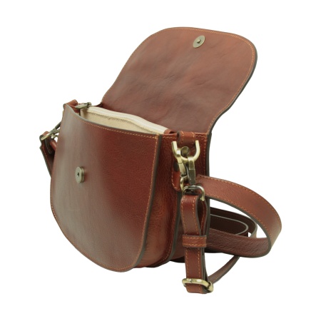 Borsa a tracolla due fianchi in vitello pieno fiore-Mogano - Img 4