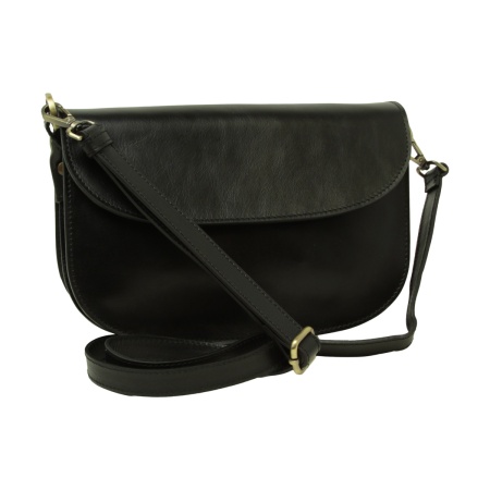 Borsa a tracolla due fianchi in vitello pieno fiore-Nero - Img 4