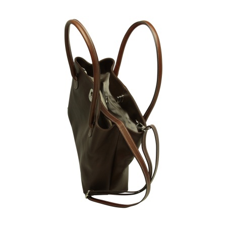 BORSA DA DONNA A DUE MANICI BICOLORE IN PELLE PIENO FIORE-MARRONE SCURO - Img 5