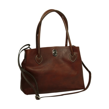 BORSA DA DONNA A DUE MANICI BICOLORE IN PELLE PIENO FIORE-MOGANO - Img 4