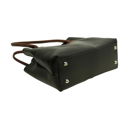 BORSA DA DONNA A DUE MANICI BICOLORE IN PELLE PIENO FIORE-NERO - Img 4