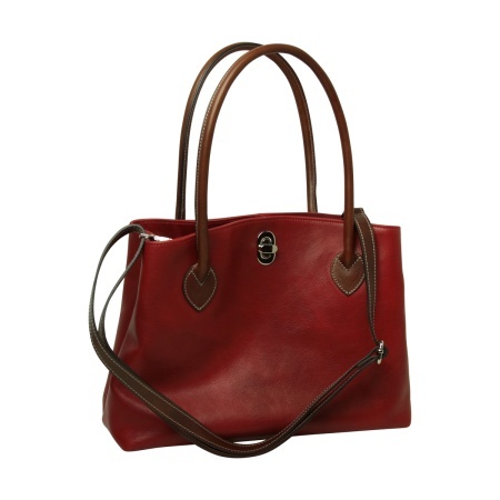 BORSA DA DONNA A DUE MANICI BICOLORE IN PELLE PIENO FIORE-ROSSO - Img 4
