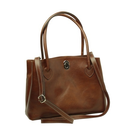 BORSA DA DONNA A DUE MANICI IN PELLE PIENO FIORE-MARRONE - Img 4