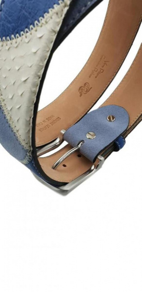 CINTURA UOMO 4 CM PATCHWORK ORIONE BELTS IN PITONE-STRUZZO-CAMOSCIO ARTIGIANALE MADE IN ITALY - Img 3