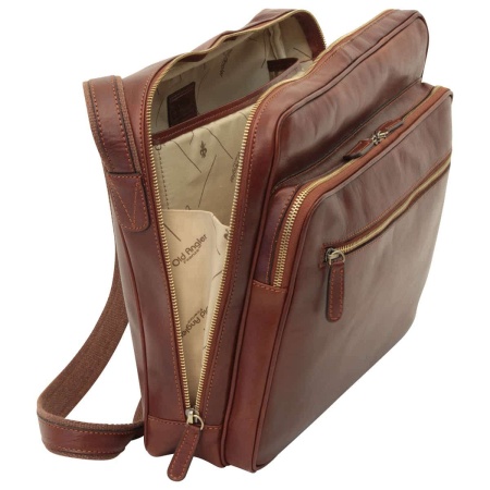 Messenger in pelle con chiusura a zip (Grande). Marrone - Img 3