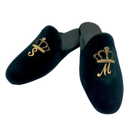 PANTOFOLE DONNA IN VELLUTO GEDA CON RICAMO CORONA PERSONALIZZATE CON INIZIALI MADE IN ITALY - Img 2