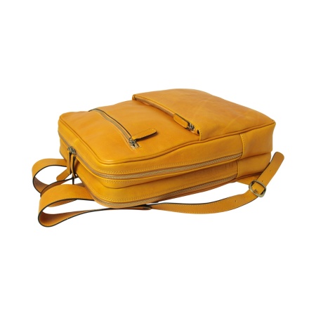 Zaino in pelle con fascia per trolley - giallo ocra - Img 3