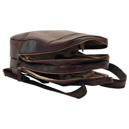 Zaino in pelle con tasca con zip frontale. Marrone Scuro - Img 3