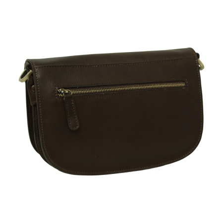 Borsa a tracolla due fianchi in vitello pieno fiore-Marrone Scuro - Img 2