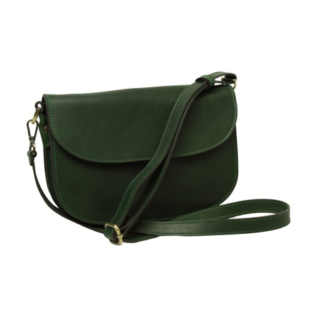 Borsa a tracolla due fianchi in vitello pieno fiore-Verde - Img 8