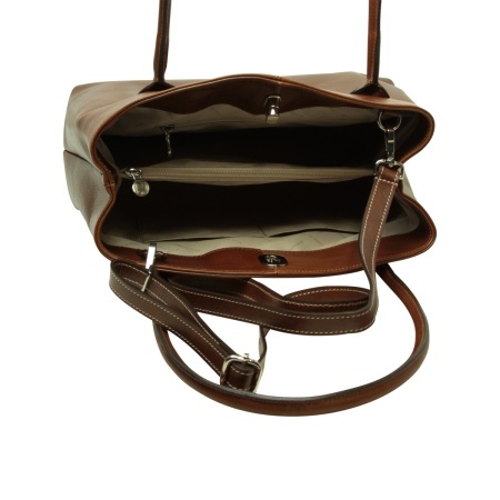 BORSA DA DONNA A DUE MANICI IN PELLE PIENO FIORE-MARRONE - Img 6