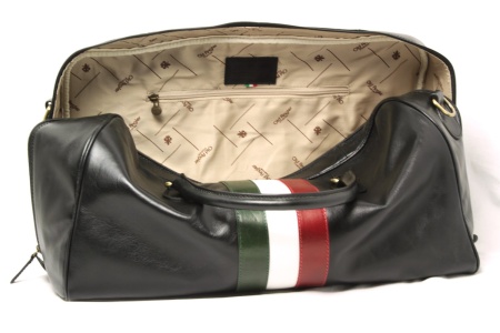 Borsa da viaggio in pelle pieno fiore - nero con bandiera Italia - Img 5