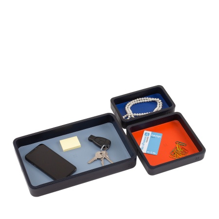 DUDU Set Svuotatasche in Pelle da 3pz, Vassoio Portaoggetti da Tavolo Casa Scrivania Ufficio, Porta Chiavi, Monete, Telefono - Img 4