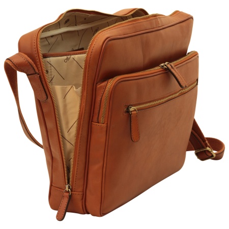 Messenger in pelle con chiusura a zip (Grande). Marrone Coloniale - Img 3