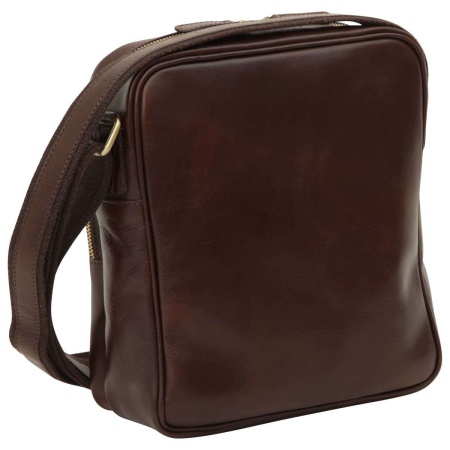 Messenger in pelle con chiusura a zip (Piccola). Marrone Scuro - Img 4